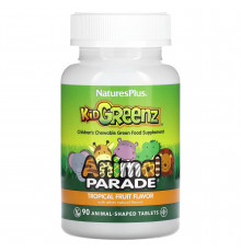 Суперфуд для дітей, Kid Greenz, Nature's Plus, Animal Parade, смак тропічних фруктів, 90 жувальних таблеток у формі тварин