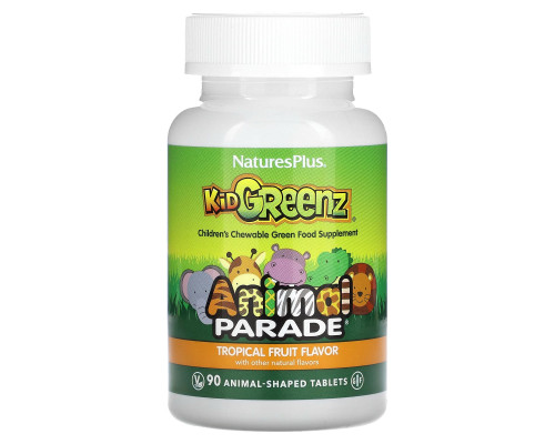 Суперфуд для дітей, Kid Greenz, Nature's Plus, Animal Parade, смак тропічних фруктів, 90 жувальних таблеток у формі тварин