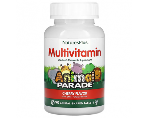 Мультивітаміни та мінерали для дітей, Multi-Vitamin & Mineral, Nature's Plus, Source of Life, вишня, 90 таблеток у формі тварин