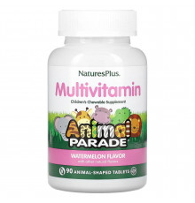 Мультивітаміни та мінерали для дітей, Animal Parade Multivitamin, NaturesPlus, смак кавуна, 90 жувальних цукерок у формі тварин