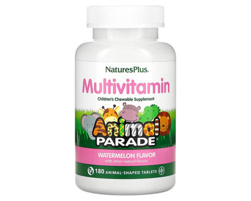 Вітаміни для дітей, Multi-Vitamin and Mineral, Nature's Plus, Animal Parade, смак кавуна, 180 жувальних цукерок у формі тварин