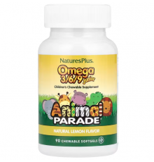 Омега 3 6 9 для дітей, Omega 3/6/9 Junior, Nature's Plus, Animal Parade, лимонний смак, 90 м'яких жувальних капсул