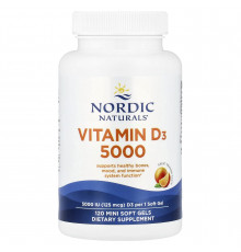 Вітамін D3, Vitamin D3, Nordic Naturals, апельсин, 125 мкг (5000 МО), 120 міні гелевих капсул