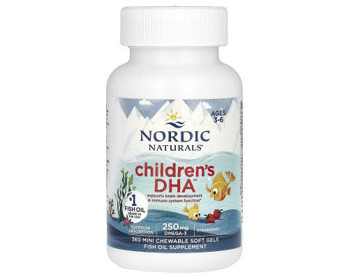 Риб'ячий жир для дітей, Children's DHA, Nordic Naturals, вік 3-6 років, полуниця, 360 міні-жувальних м'яких гелів