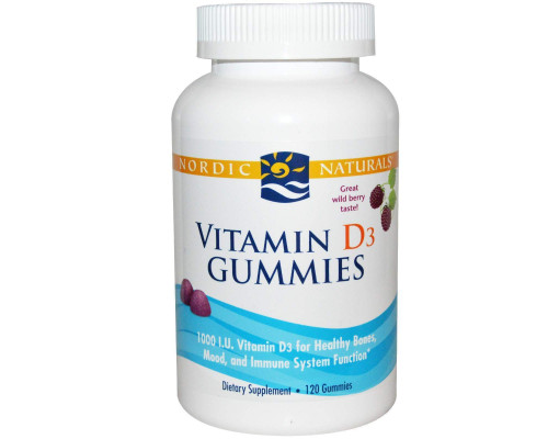 Вітамін D3, Vitamin D3 Gummies, Nordic Naturals, лісові ягоди, 1000 МО, 120 желе