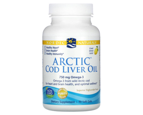 Риб'ячий жир з печінки тріски, Cod Liver Oil, Nordic Naturals, лимон, арктичний, 1000 мг, 90 капсул