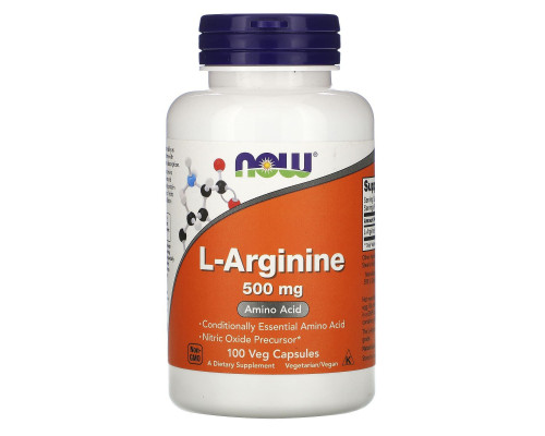 L-аргінін, L-Arginine, Now Foods, 500 мг, 100 вегетаріанських капсул