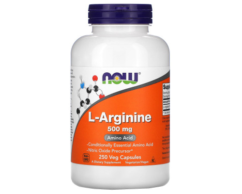 L-аргінін, L-Arginine, Now Foods, 500 мг, 250 вегетаріанських капсул