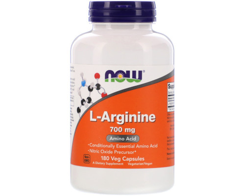L-аргінін, L-Arginine, Now Foods, 700 мг, 180 вегетаріанських капсул