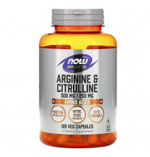 Аргінін та цитрулін, Arginine & Citrulline, Now Foods, Sports, 500 мг/250 мг, 120 вегетаріанських капсул