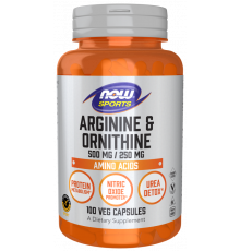Аргінін та орнітин, Arginine & Ornithine, Now Foods, Sports, 500 мг/250 мг, 100 вегетаріанських капсул