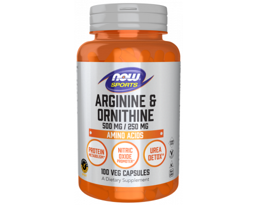 Аргінін та орнітин, Arginine & Ornithine, Now Foods, Sports, 500 мг/250 мг, 100 вегетаріанських капсул