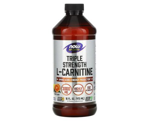 L-карнітин, L-Carnitine, Now Foods, Sports, потрійна сила, рідкий, смак цитрусу, 3000 мг, 473 мл