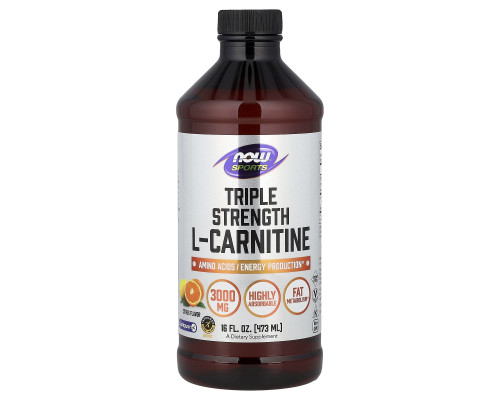 L-карнітин, L-Carnitine, NOW Foods, Sports, потрійна сила, рідкий, смак цитрусу 473 мл