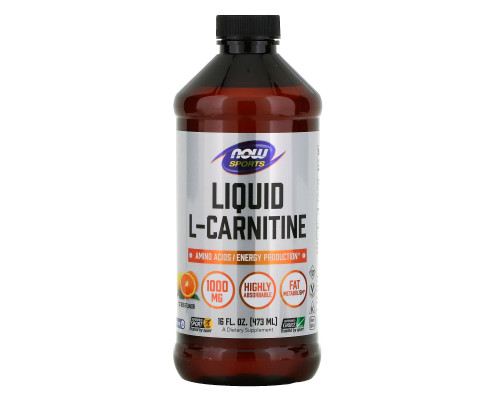 L-карнітин, L-Carnitine, Now Foods, Sports, рідкий, цитрус, 1000 мг, 473 мл