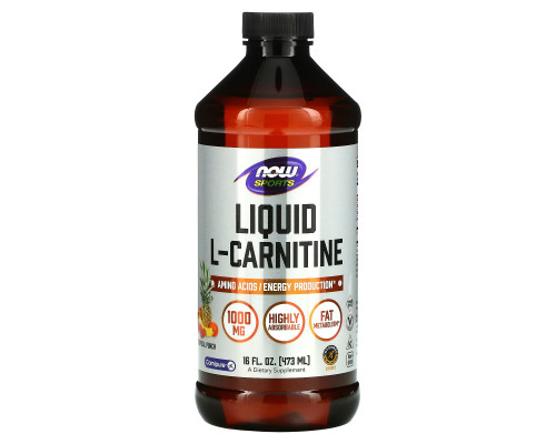 L-карнітин, L-Carnitine, Now Foods, Sports, рідкий, тропічний пунш, 1000 мг, 473 мл