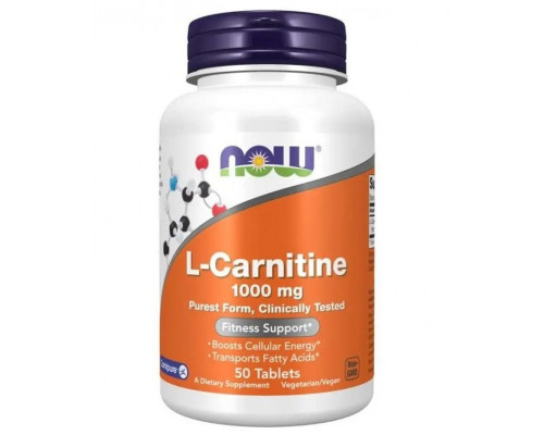 L-карнітин, L-Carnitine, Now Foods, 1000 мг, 50 таблеток