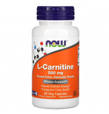 L-карнітин, L-Carnitine, NOW Foods, 500 мг, 60 вегетаріанських капсул