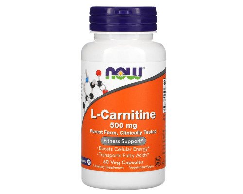 L-карнітин, L-Carnitine, NOW Foods, 500 мг, 60 вегетаріанських капсул