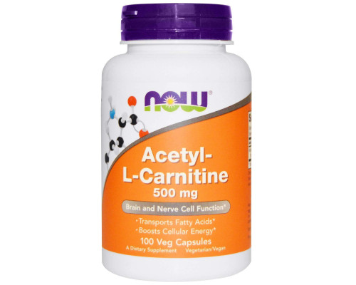 Ацетил карнітин, Acetyl-L Carnitine, Now Foods, 500 мг, 100 вегетаріанських капсул