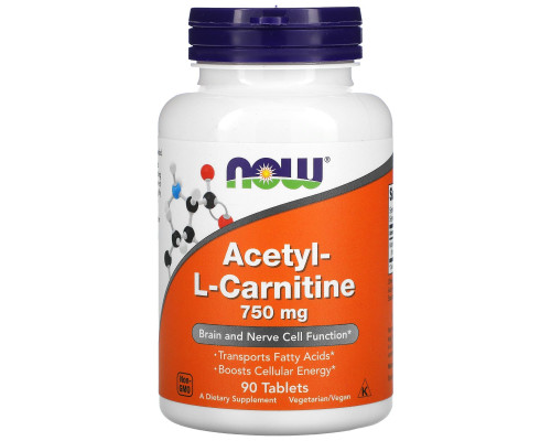 Ацетил карнітин, Acetyl-L Carnitine, Now Foods, 750 мг, 90 таблеток