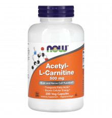 Ацетил карнітин, Acetyl-L-Carnitine, Now Foods, 500 мг, 200 вегетаріанських капсул