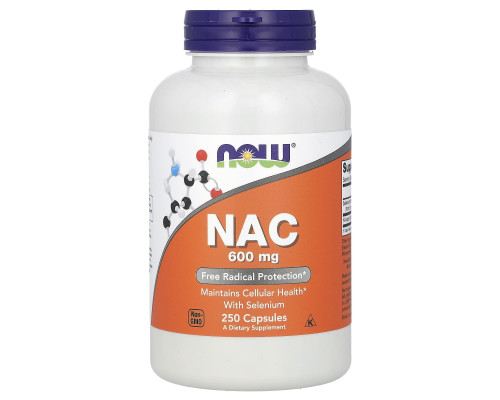 Ацетилцистеїн, NAC (N-Acetyl Cysteine), Now Foods, 600 мг, 250 вегетаріанських капсул