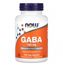 Гамма-аміномасляна кислота, GABA, Now Foods, 750 мг, 100 капсул