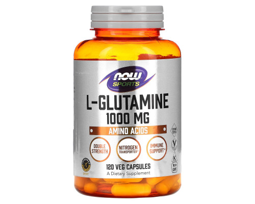 L-глютамін, L-Glutamine, Now Foods, Sports, подвійна сила, 1000 мг, 120 вегетаріанських капсул