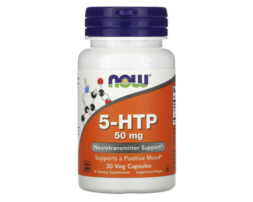 5-HTP, 5-гідрокситриптофан, 5-HTP, Now Foods, 50 мг, 30 вегетаріанських капсул