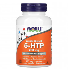 5-HTP, 5-гідрокситриптофан, 5-HTP, NOWFoods, подвійна сила, 200 мг, 120 вегетаріанських капсул