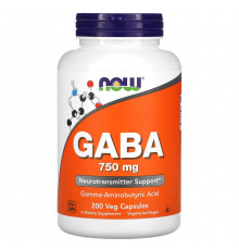 Гамма-аміномасляна кислота ГАМК, GABA, Now Foods, 750 мг, 200 капсул