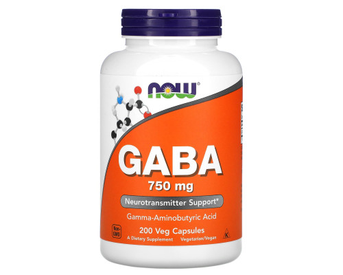 Гамма-аміномасляна кислота ГАМК, GABA, Now Foods, 750 мг, 200 капсул