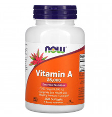 Вітамін А, Vitamin A, Now Foods, 7500 мкг (25000 МО), 250 гелевих капсул