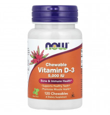 Вітамін D-3, Vitamin D-3, Now Foods, смак м'яти, 5000 МО, 120 жувальних таблеток