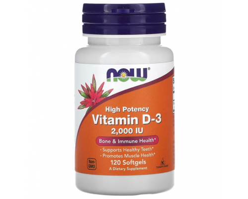 Вітамін D-3, Vitamin D-3, Now Foods, високоефективний, 50 мкг (2000 МО), 120 гелевих капсул