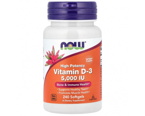 Вітамін D-3, Vitamin D-3, Now Foods, високоефективний, 125 мкг (5000 МО), 240 гелевих капсул