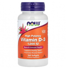 Вітамін D-3, Vitamin D-3,  NOW Foods, високоефективний, 25 мкг (1000 МО), 360 гелевих капсул