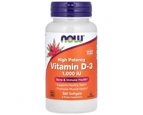 Вітамін D-3, Vitamin D-3,  NOW Foods, високоефективний, 25 мкг (1000 МО), 360 гелевих капсул