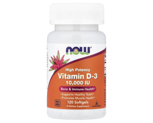 Вітамін D-3, Vitamin D-3, NOW Foods, високоефективний, 10000 МО, 120 гелевих капсул