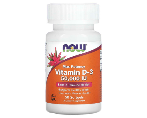 Вітамін D3, Vitamin D-3, Now Foods, 50000 МО, максимальна ефективність, 50 гелевих капсул