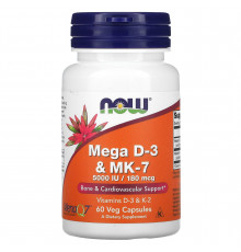 Вітамін D3 та МК-7, Mega D-3 & MK-7, Now Foods, 180 мкг (5000 МО), 60 вегетаріанських капсул