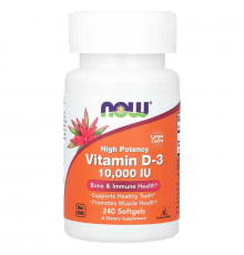 Вітамін D-3, Vitamin D-3, Now Foods, високоефективний, 250 мкг (10000 МО), 240 гелевих капсул