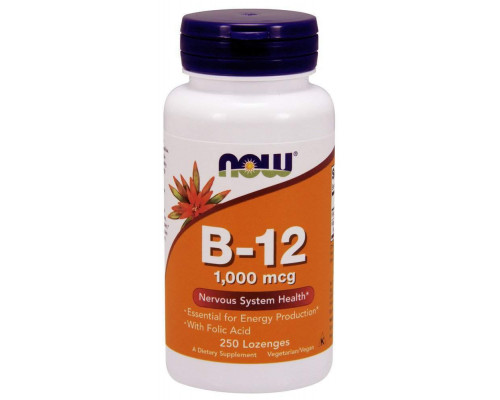 Вітамін В-12 і фолієва кислота, Vitamin B-12/Folic Acid, Now Foods 1000 мкг, 250 льодяників