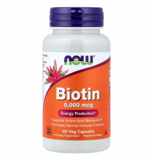 Біотин, Biotin, NOW Foods, 5000 мкг, 60 рослинних капсул