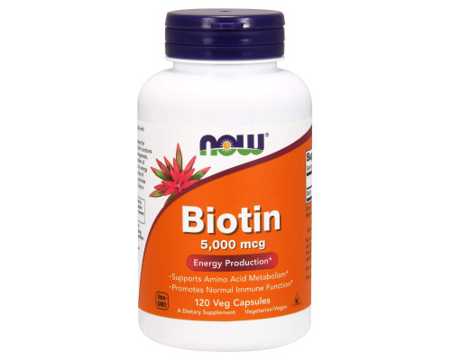 Біотин, Biotin, Now Foods, 5000 мкг, 120 вегетаріанських капсул