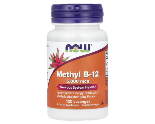 Вітамін В12, Methyl B-12, NOW Foods, метил, 5000 мкг, 120 льодяників