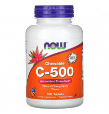 Вітамін С-500, Chewable C-500, NOW Foods, вишневий та ягідний смак, 100 жувальних таблеток
