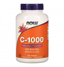 Вітамін С-1000, C-1000, Now Foods, з шипшиною та біофлавоноїдами, 250 таблеток