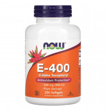 Вітамін Е, E-400, Now Foods, 268 мг (400 МО), 250 гелевих капсул